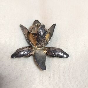 Vintage Silver 925 Pin Brooch Parge Orchid Flower